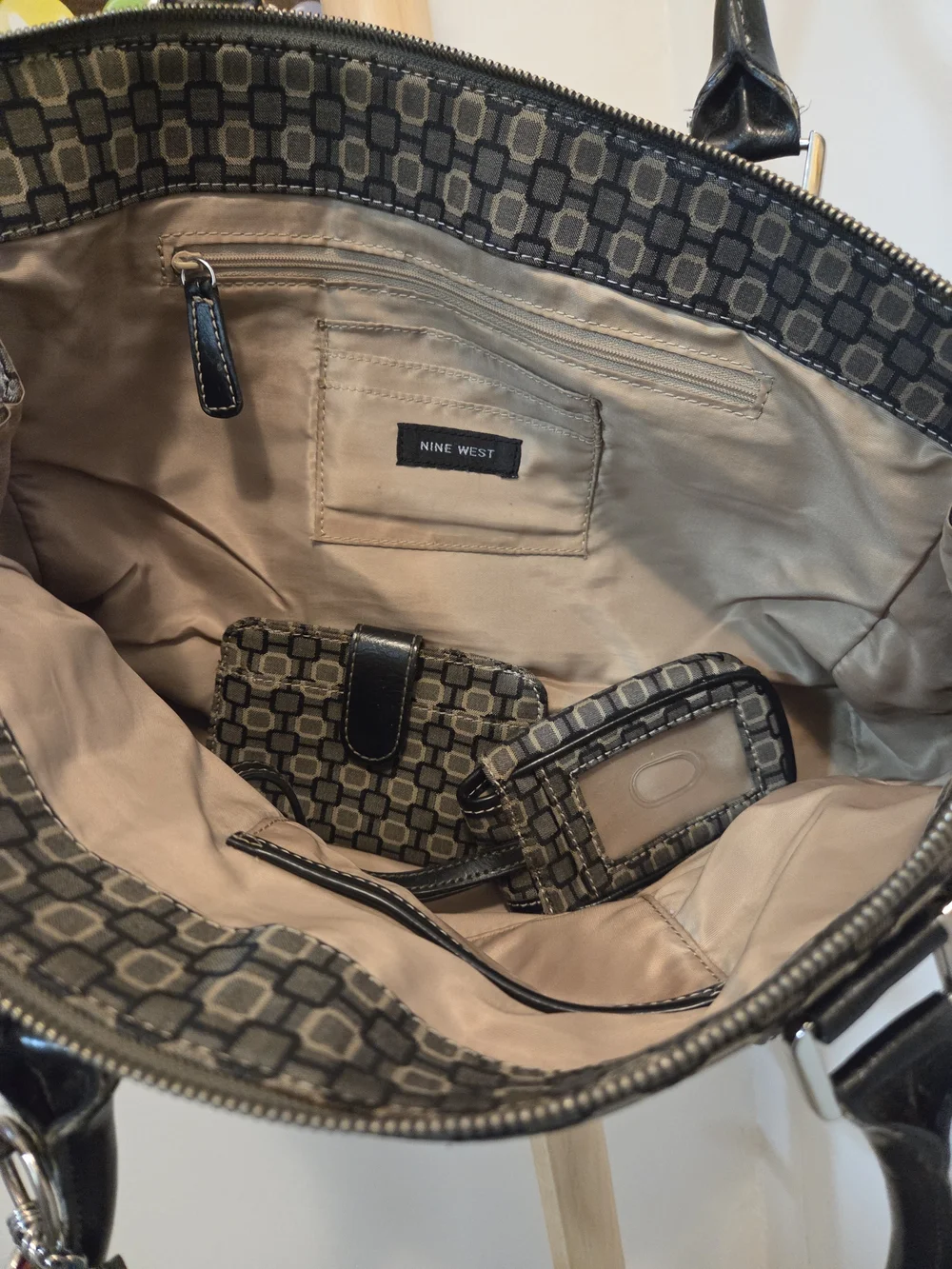 Nine West Black and Tan Patterned Shoulder Bag with Buckle Straps